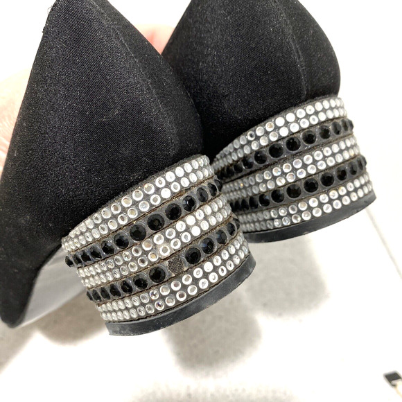 Stuart Weitzman dressy black satin pumps shoe rhinestone cover block heels 7.5 B - Picture 9 of 10